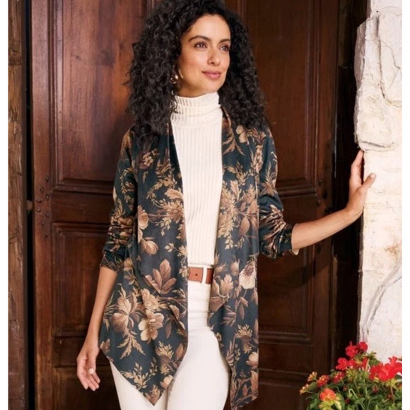 Soft Surroundings Jackets & Blazers - Soft Surroundings Shape Drape Faux Suede Jacket SMALL Floral Fall Brown NEW